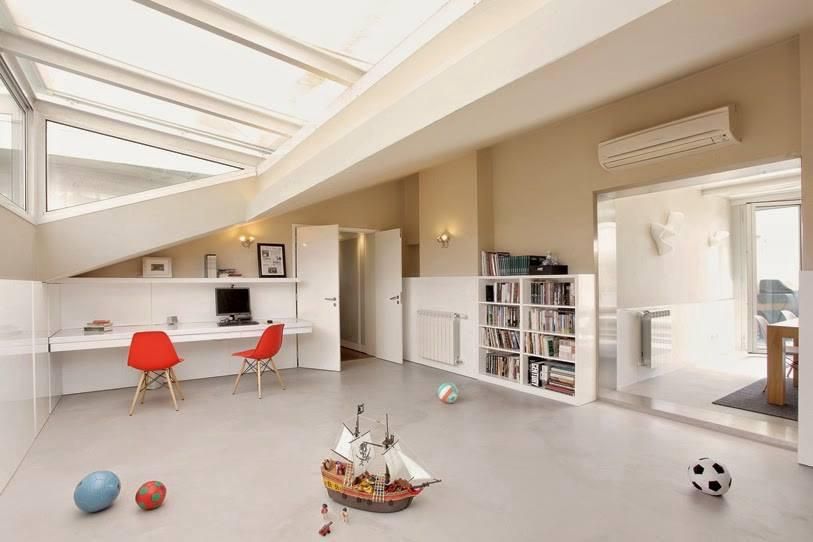 Visualisation of a sand-toned microcement floor in an open-plan living room, continuous surface
